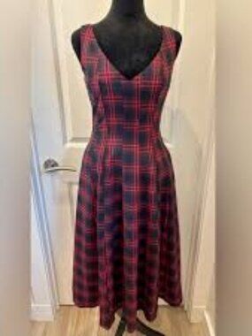NWT Avec Les Filles Black and Red Plaid Midi Dress